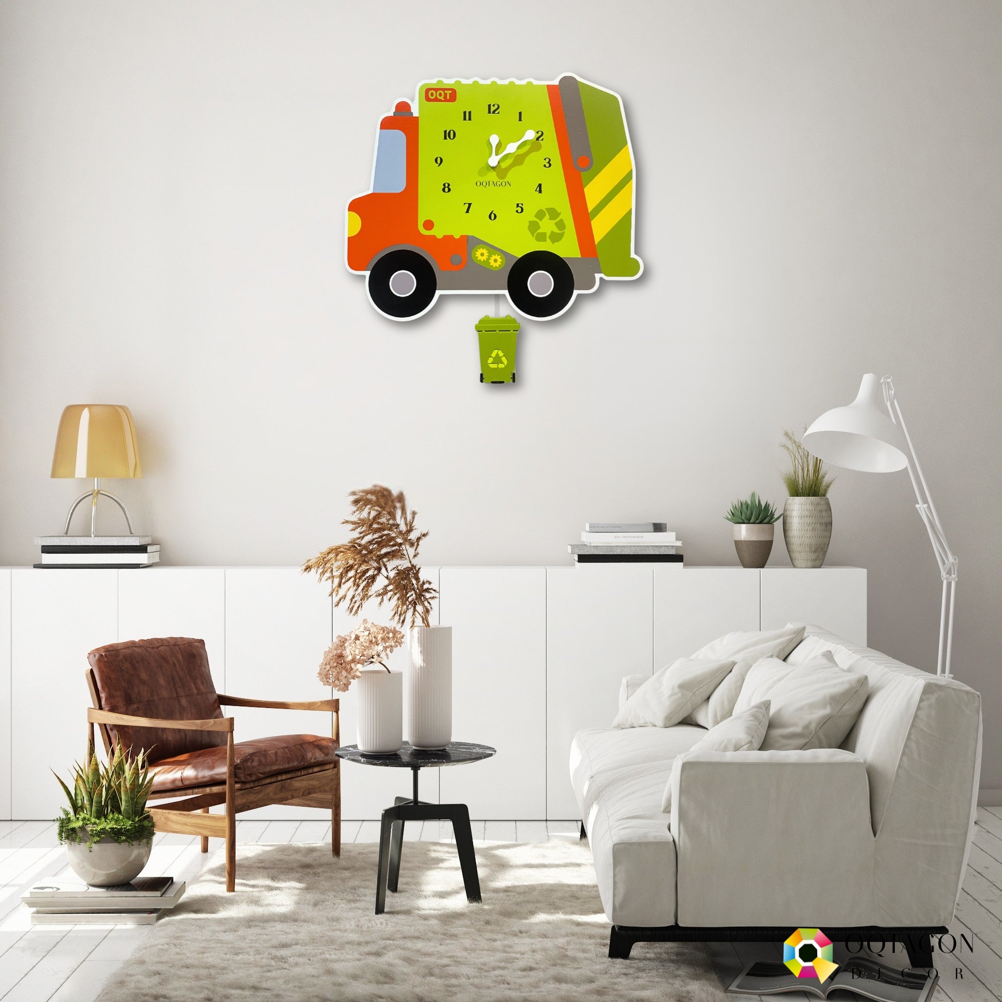 Green Wheels – Recycling Truck Kids Pendulum Wall Clock