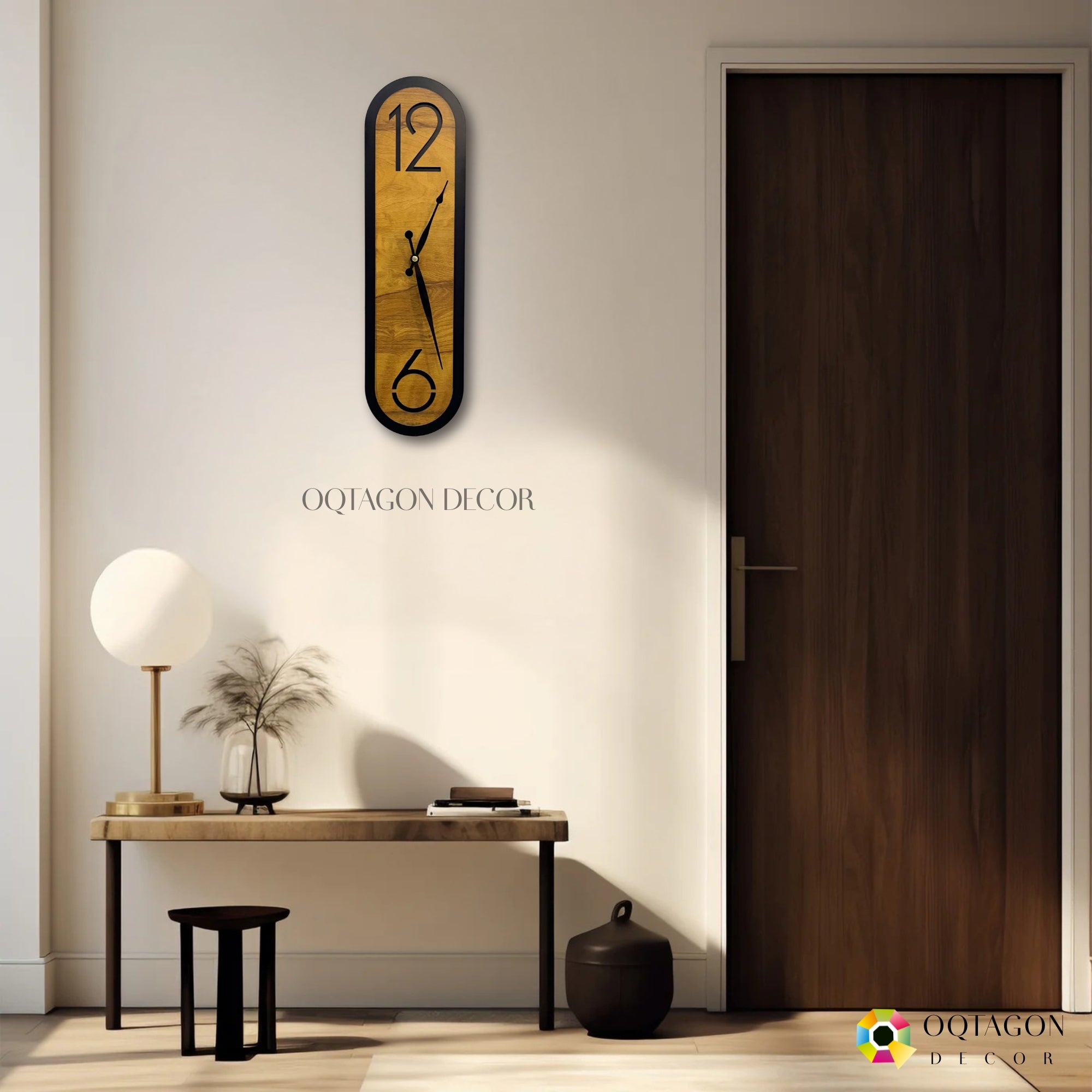 Wooden Aura Slim Designer Wall Clock - Modern Vertical Wall Decor