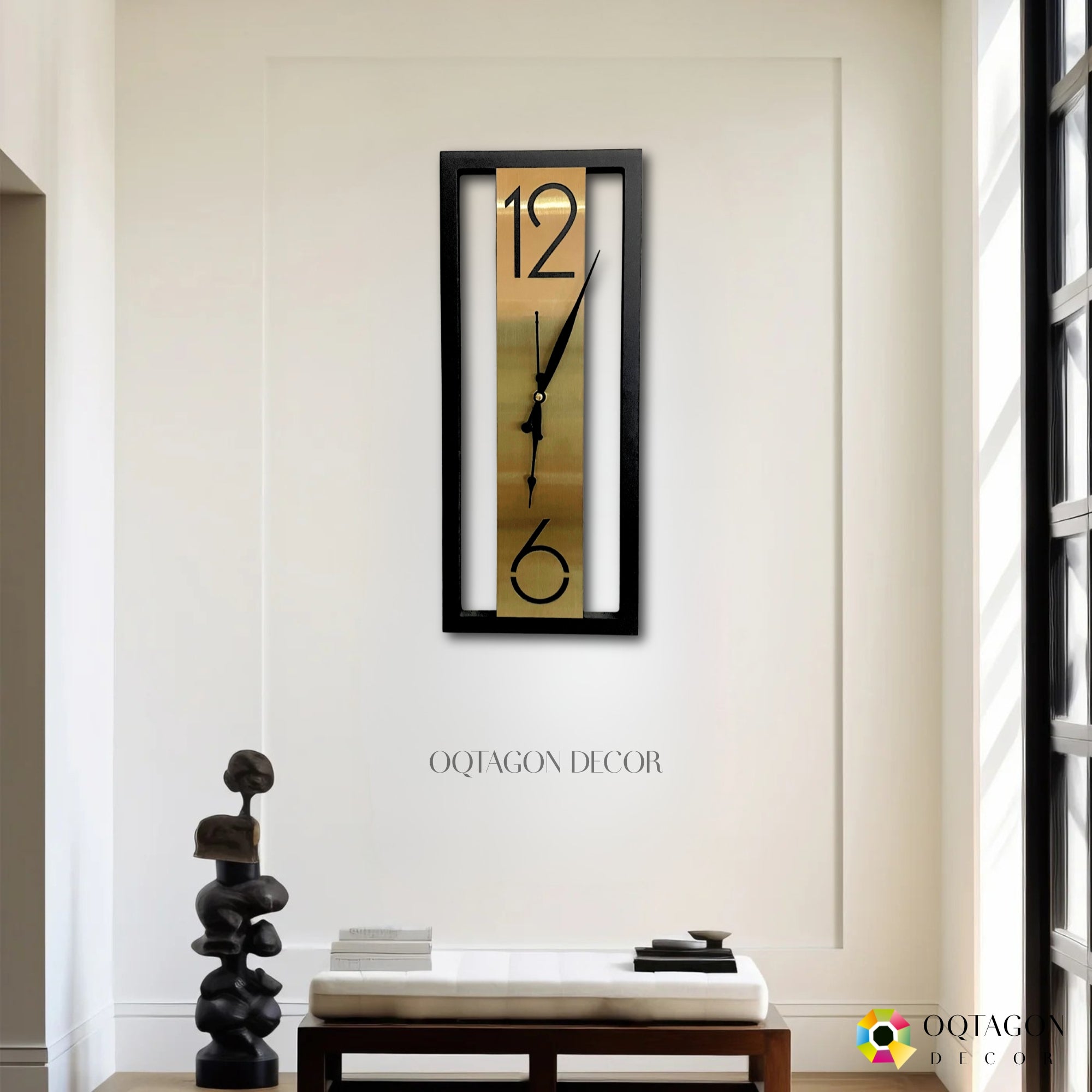 Designer Black and Gold Rectangular Wall Clock