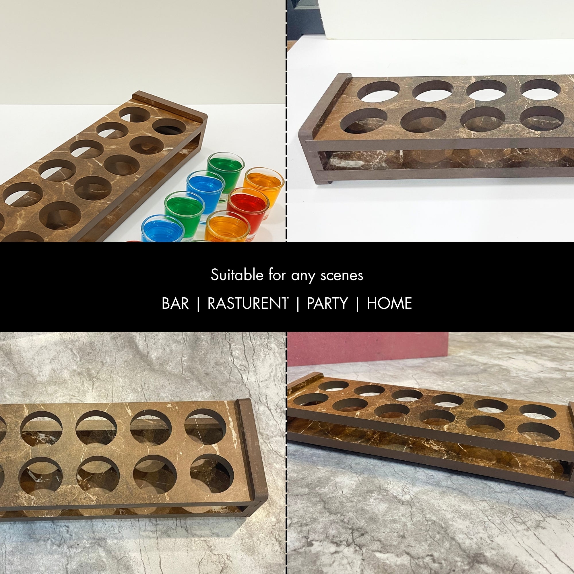 Premium Wooden structure Double-Sided Laminated Shot Glass Holder - 12 Hole Design (Tray Only)