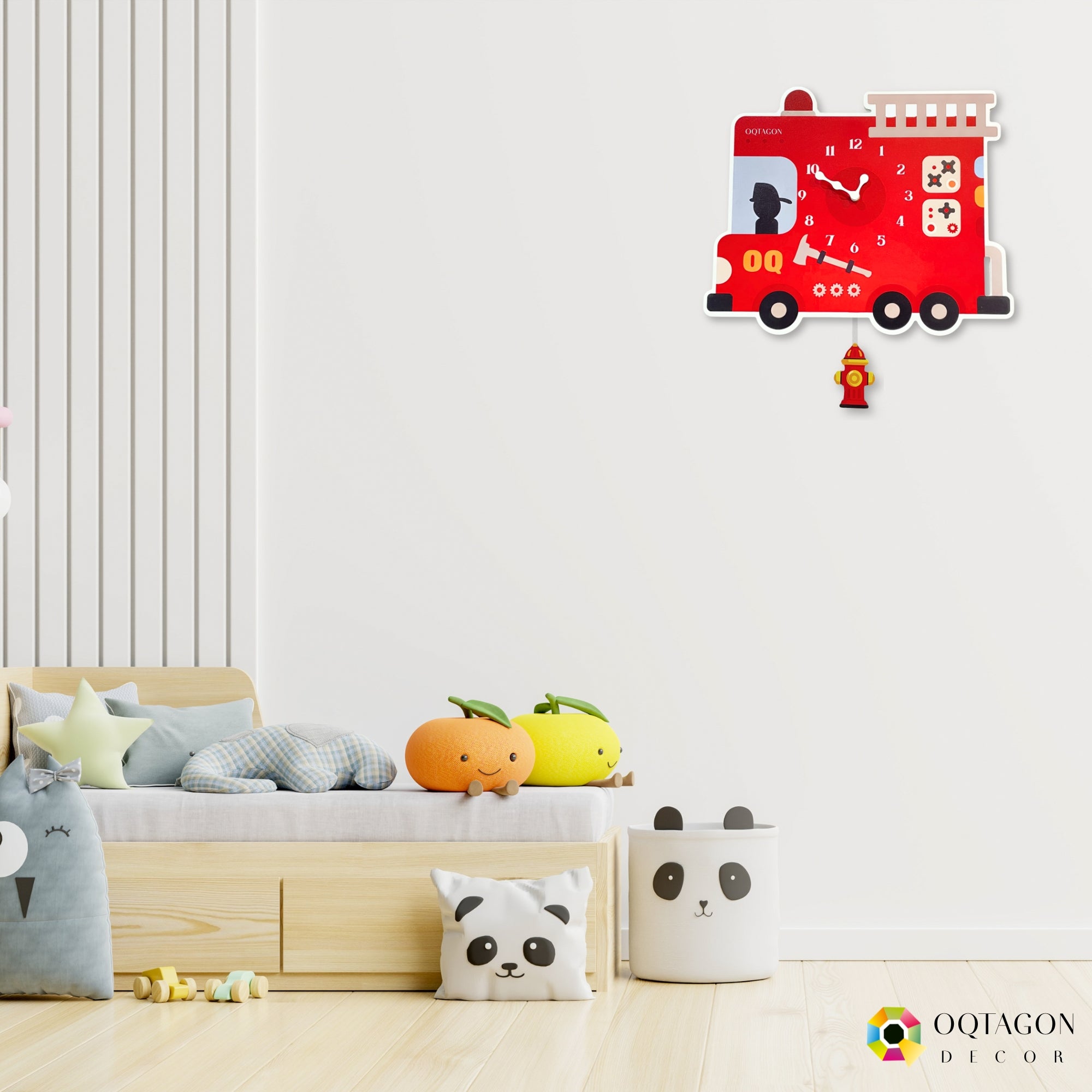 Little Fire Hero - Designer Fire Truck Kids Pendulum Wall Clock