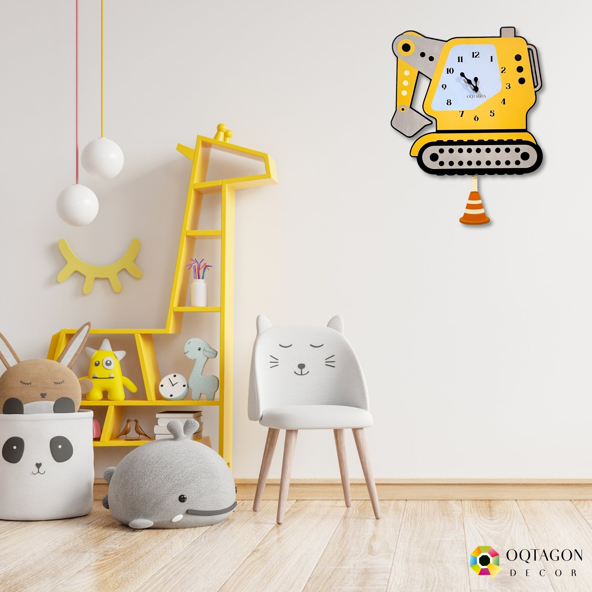 Build Buddy - Premium Excavator Kids Pendulum Wall Clock