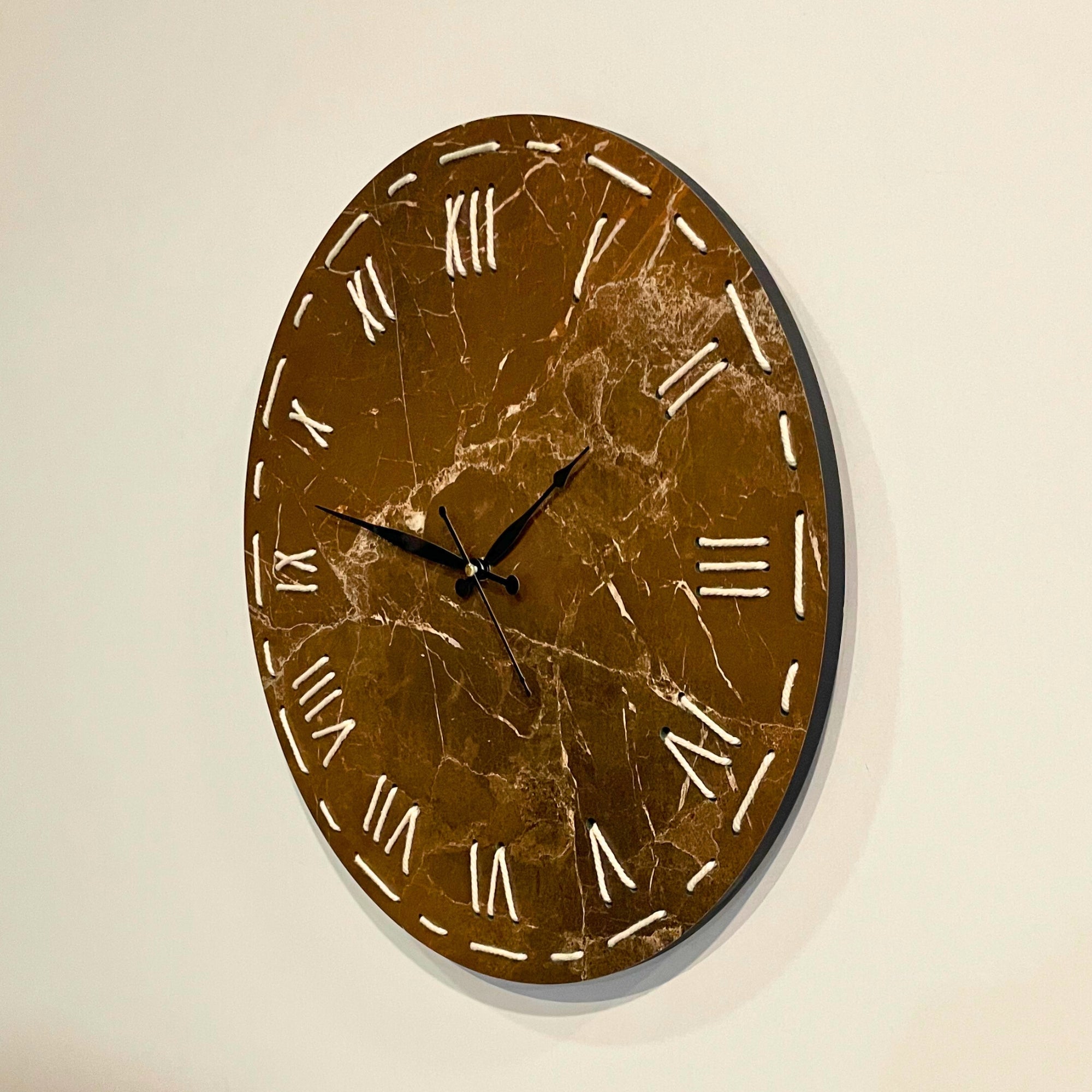Elegant Threaded Roman Numeral Marble Finish Wall Clock Series