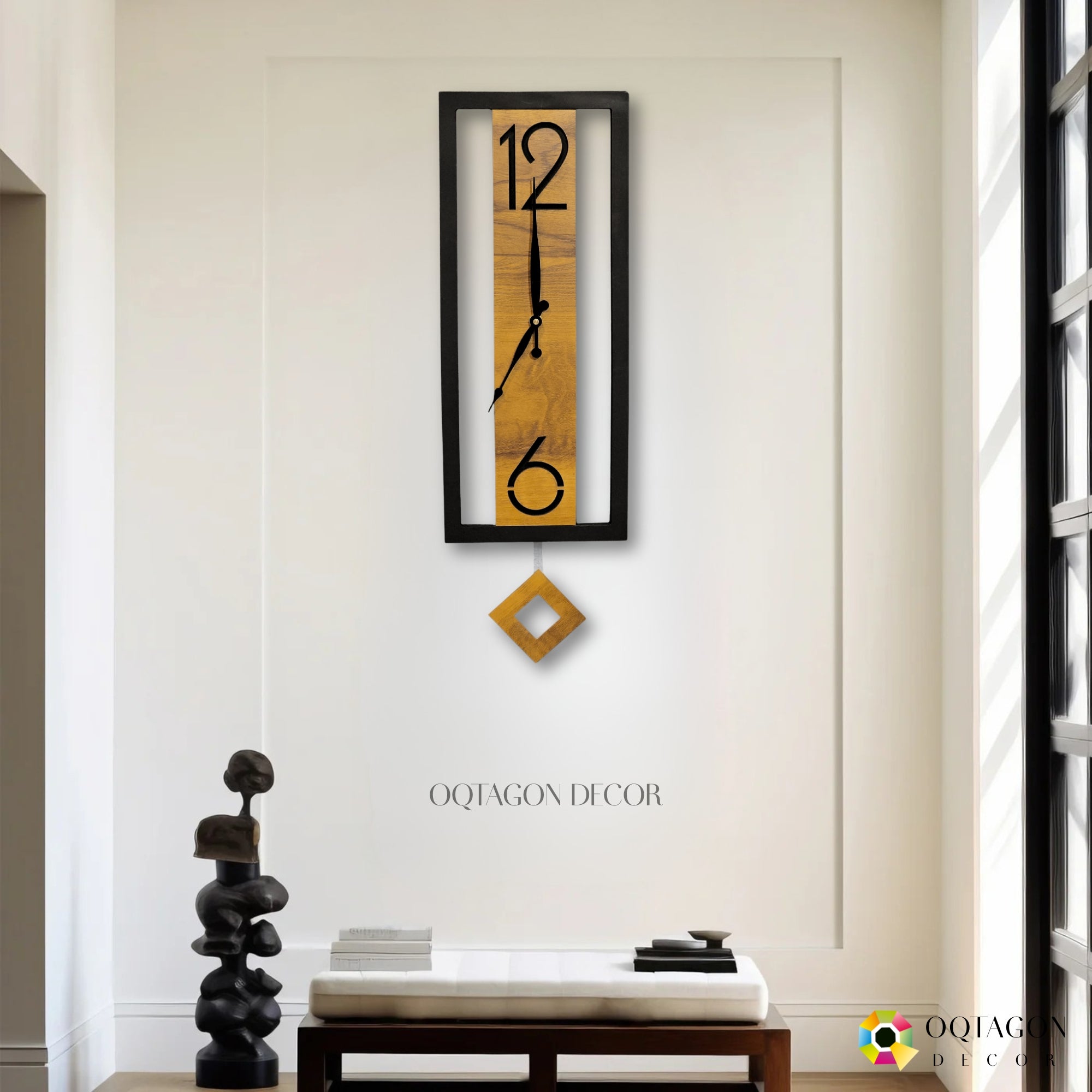 Wooden Rectangular Pendulum Luxury Designer Wall Clock