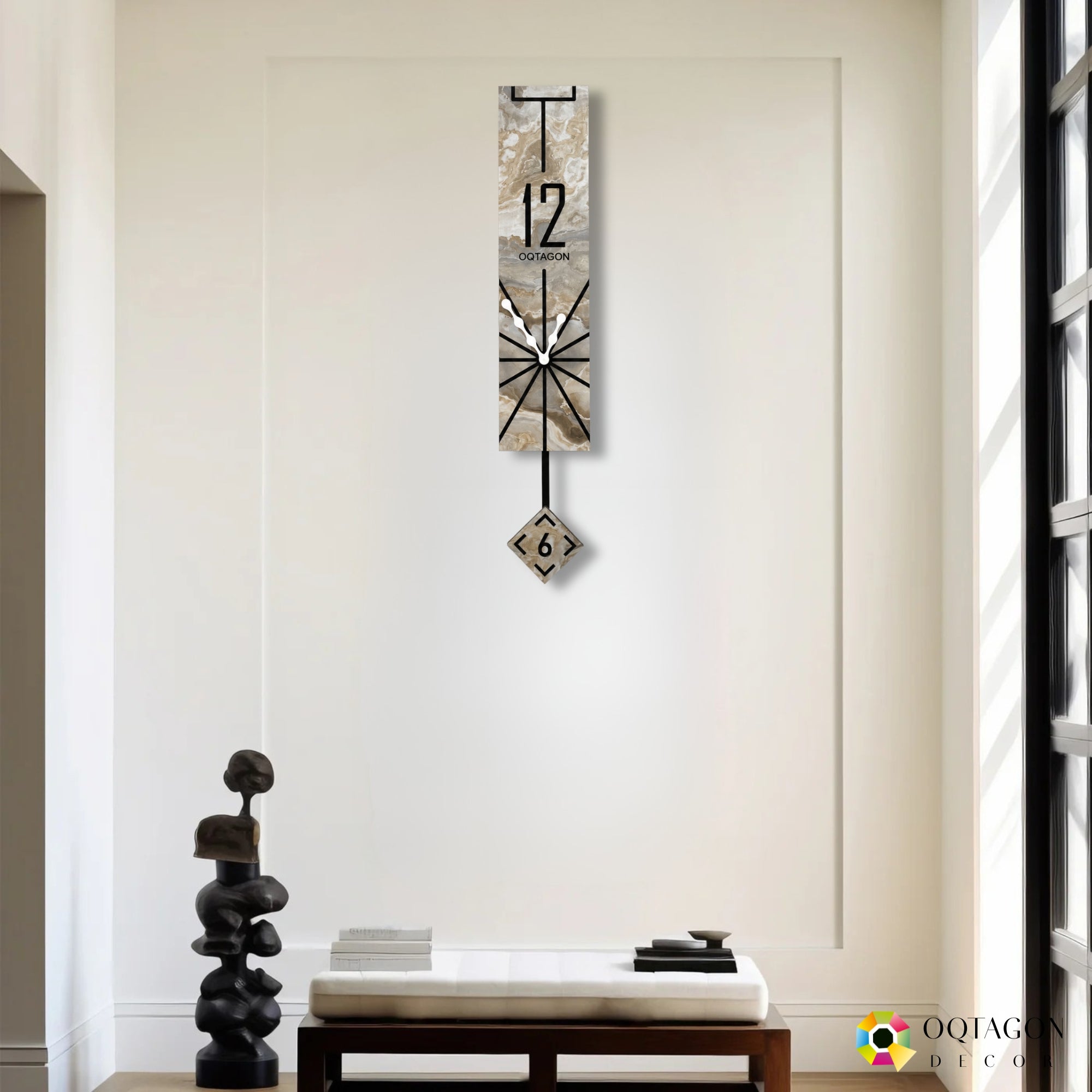 Vertical Aura - Marble Finish Designer Pendulum Wall Clock