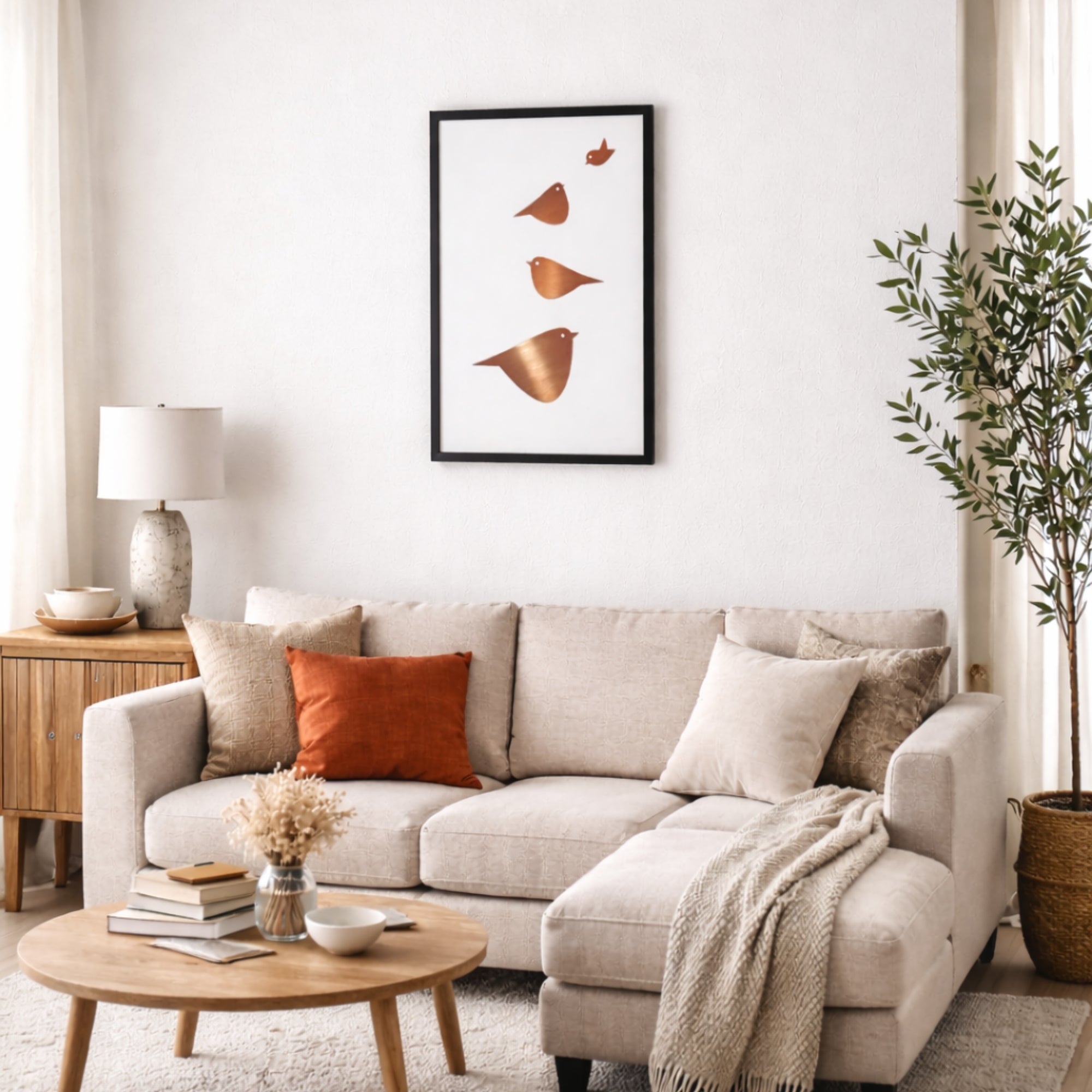 Harmony in Flight – Rose Gold Birds Designer Wall Art