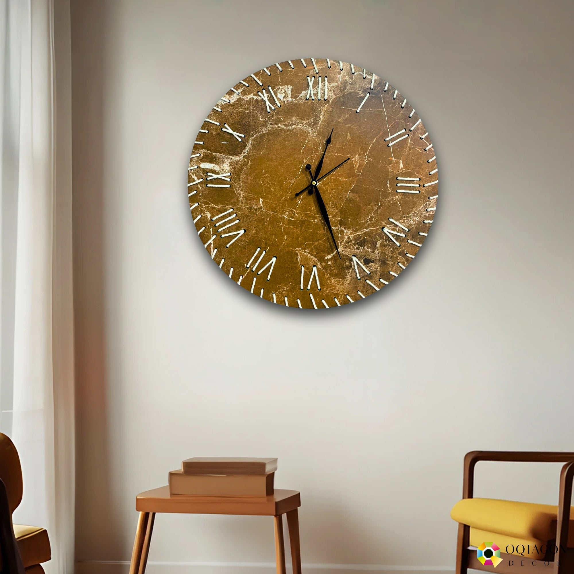 Elegant Threaded Roman Numeral Marble Finish Wall Clock Series