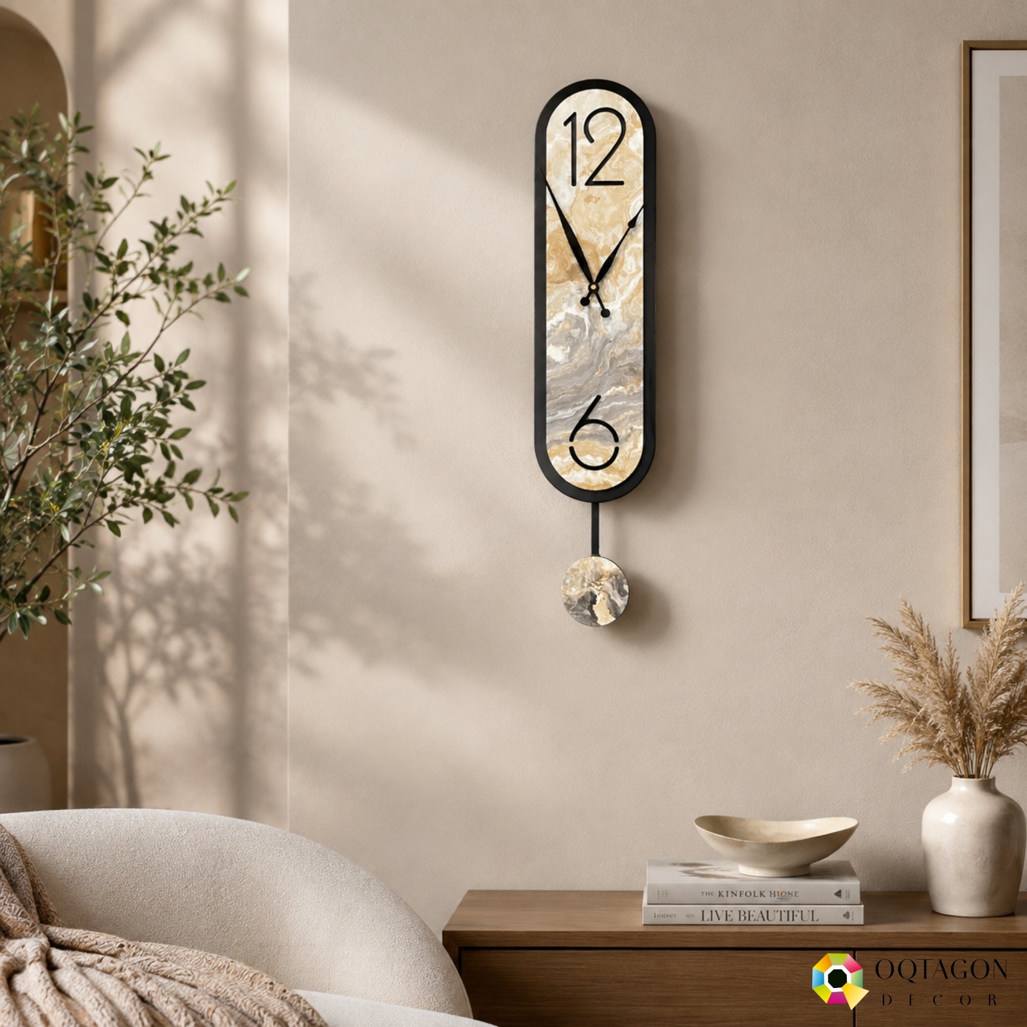 Aurelius Marble - Designer Pendulum Wall Clock