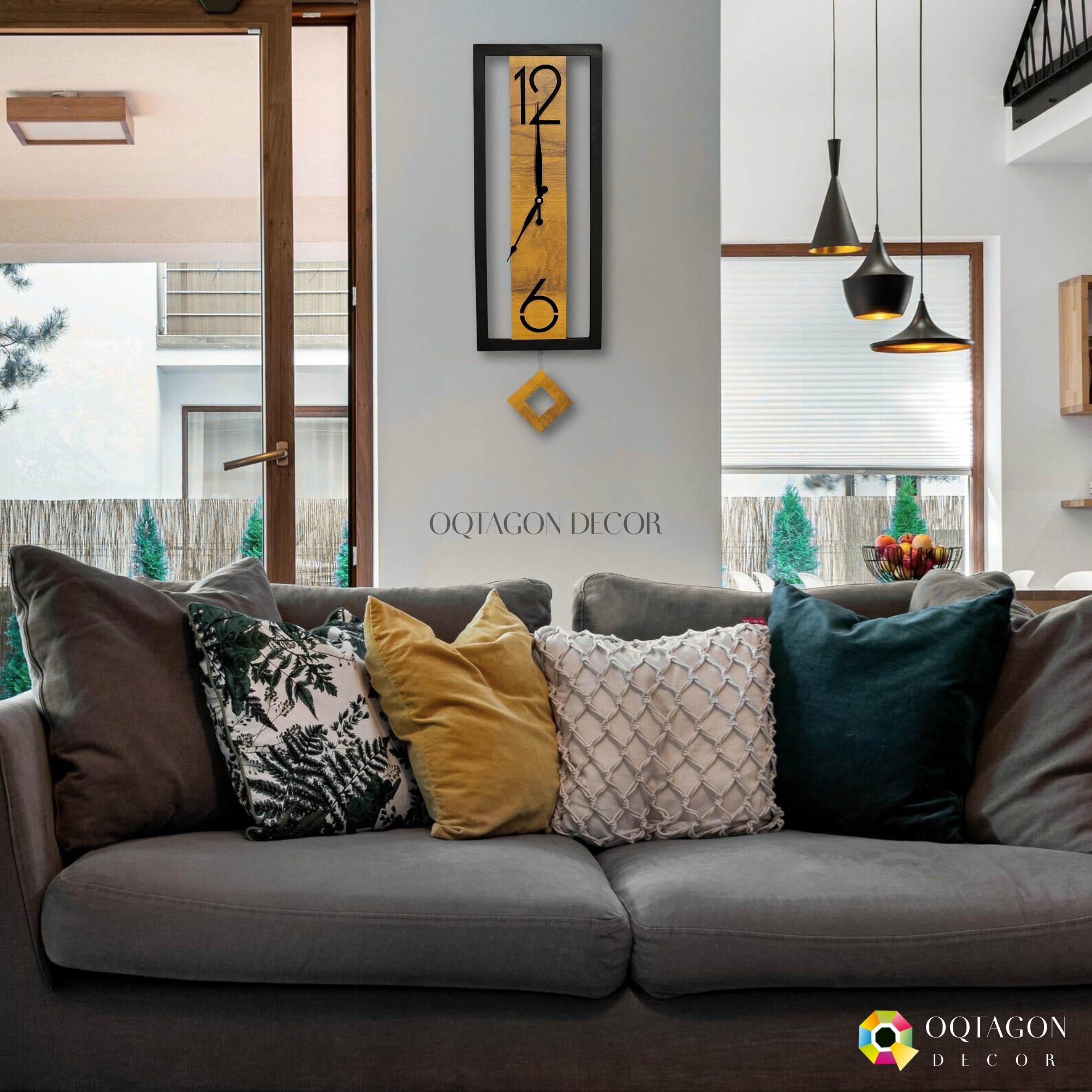 Wooden Rectangular Pendulum Luxury Designer Wall Clock