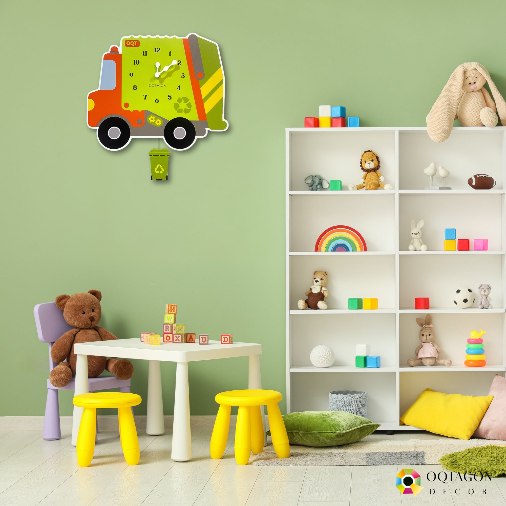 Green Wheels – Recycling Truck Kids Pendulum Wall Clock