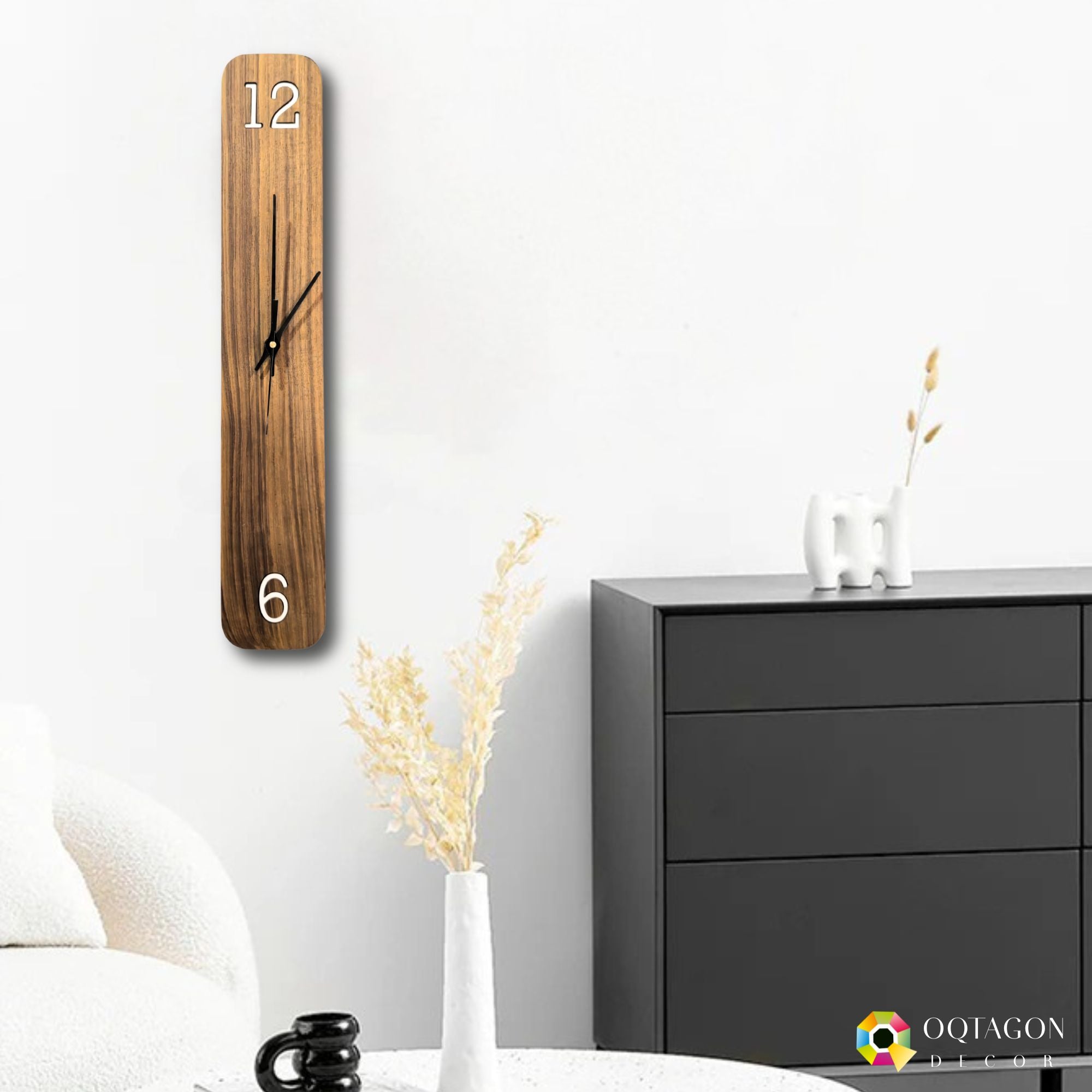 Modern Sagwan Wood Wall Clock – Handmade Vertical Wooden Decor