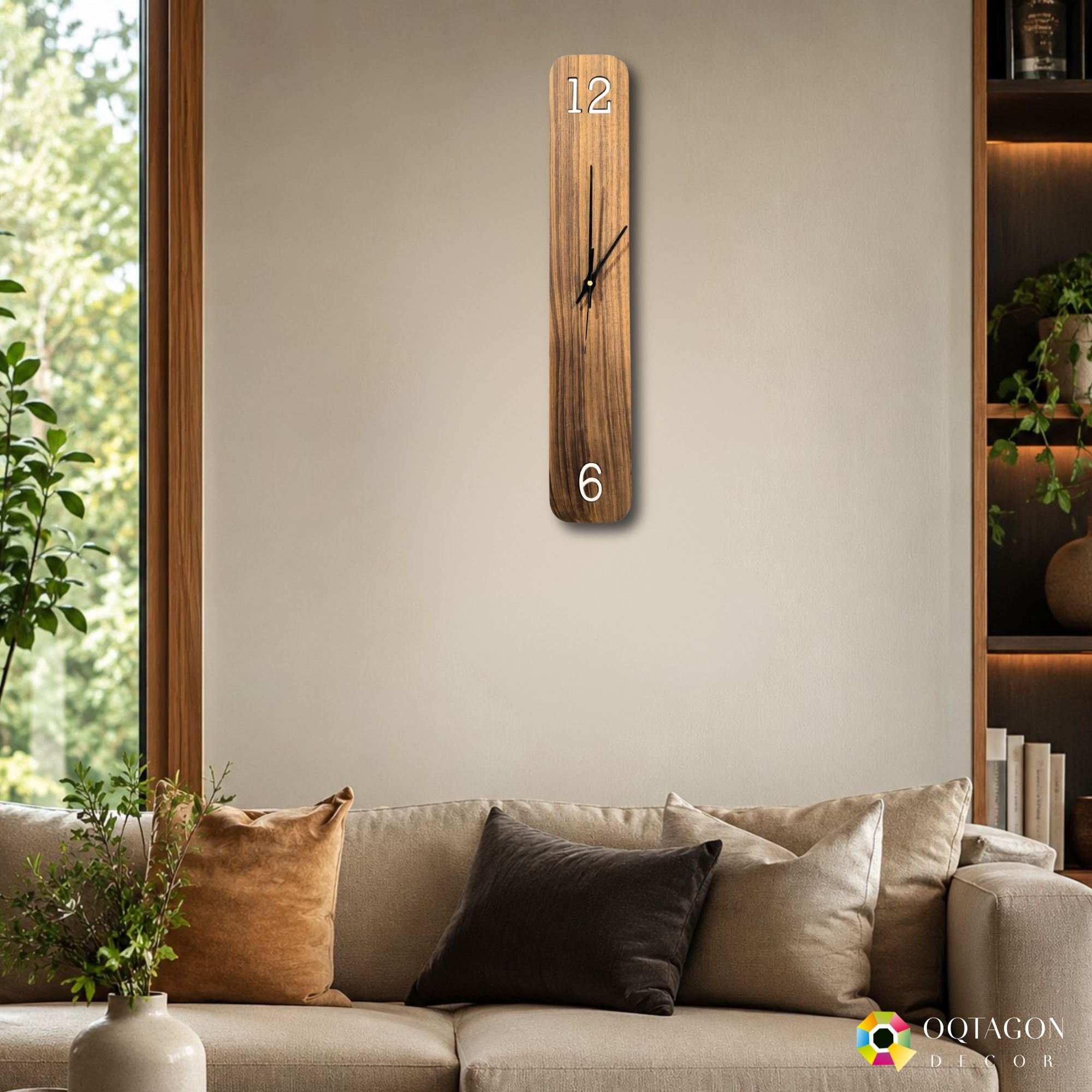 Modern Sagwan Wood Wall Clock – Handmade Vertical Wooden Decor