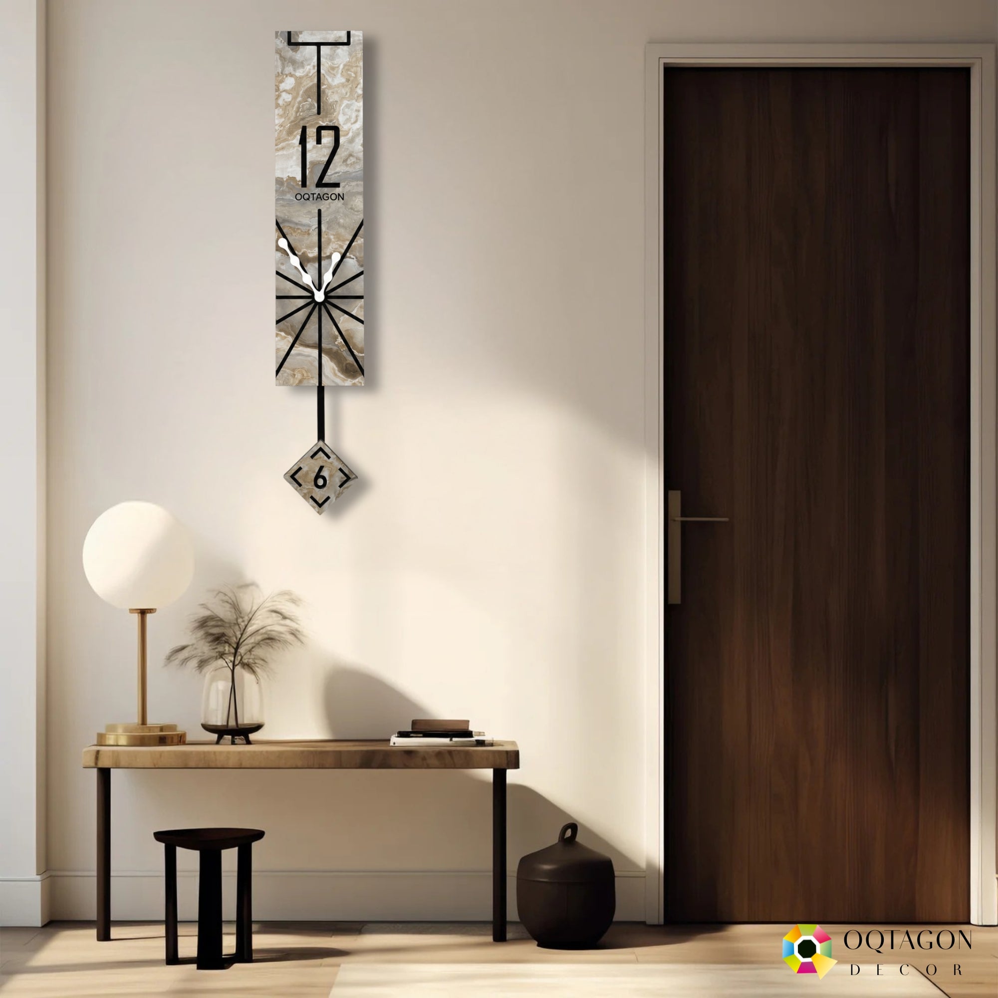 Vertical Aura - Marble Finish Designer Pendulum Wall Clock