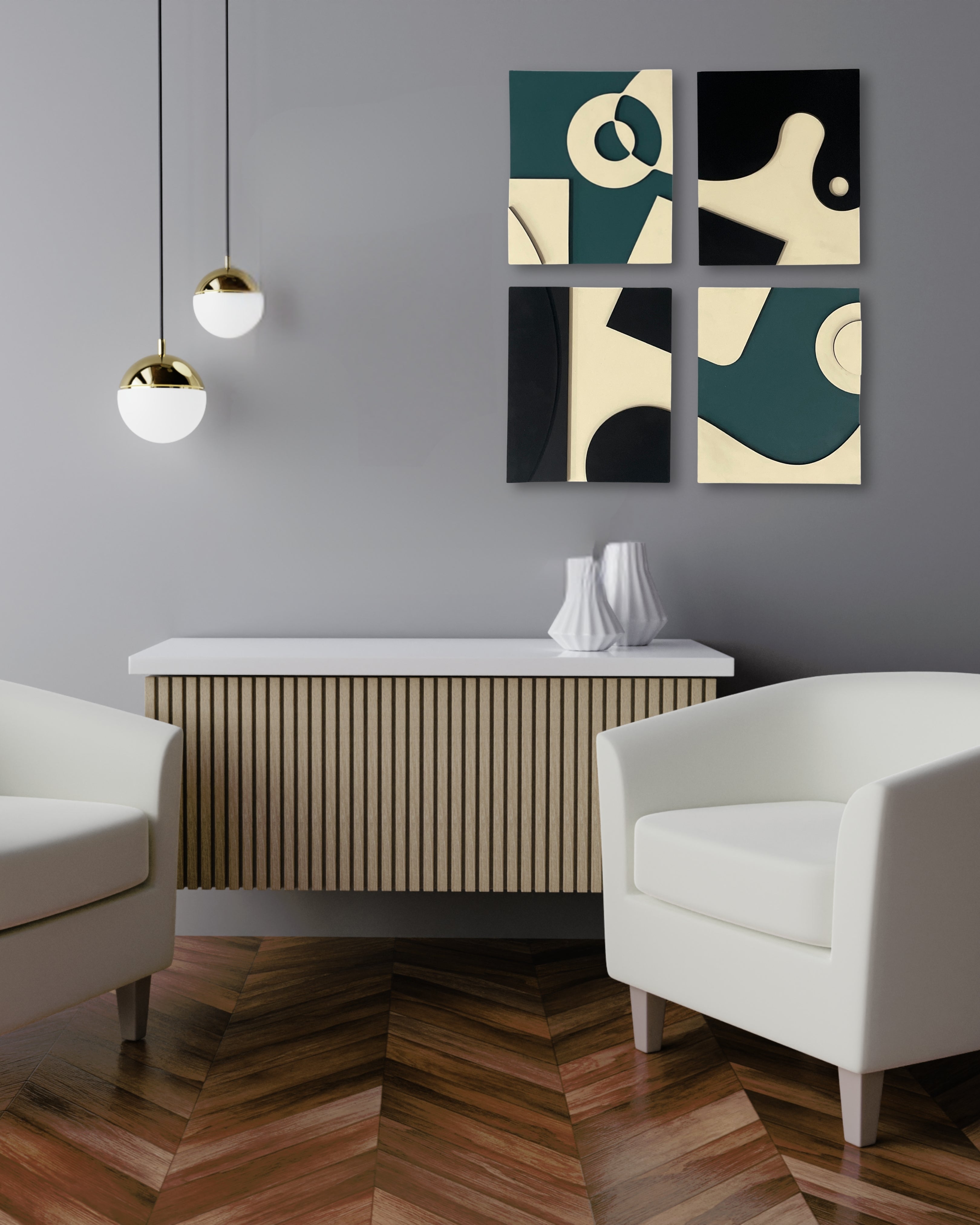 Modern Abstract Geometric Wall Art 4 Piece set