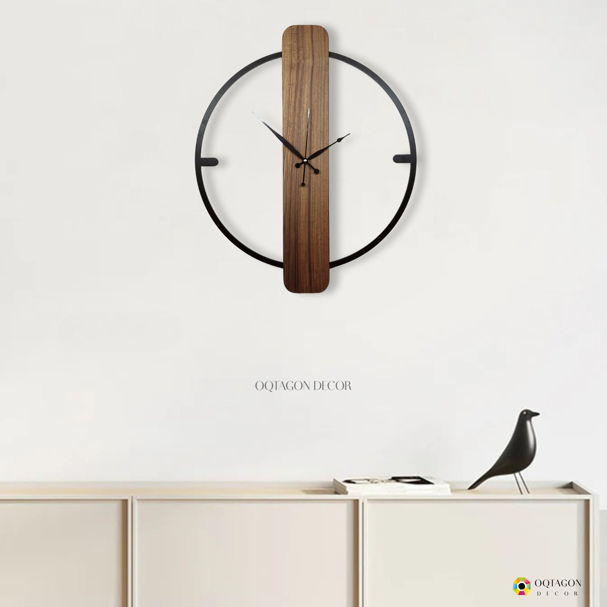 Luxury Wooden Wall Clock with Metal Ring