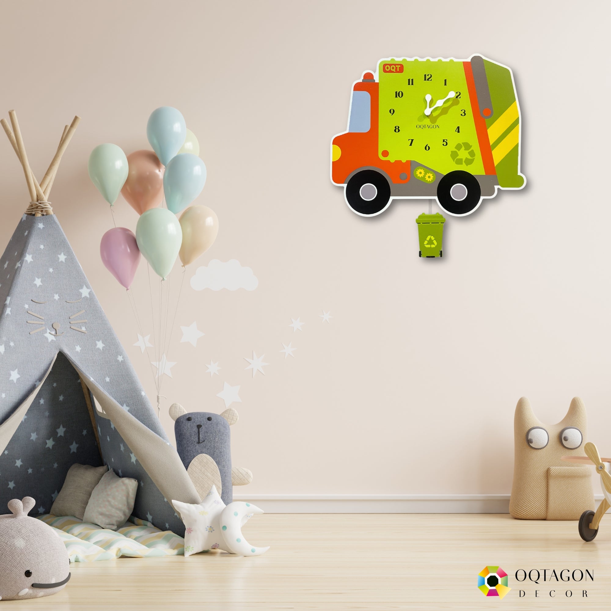 Green Wheels – Recycling Truck Kids Pendulum Wall Clock