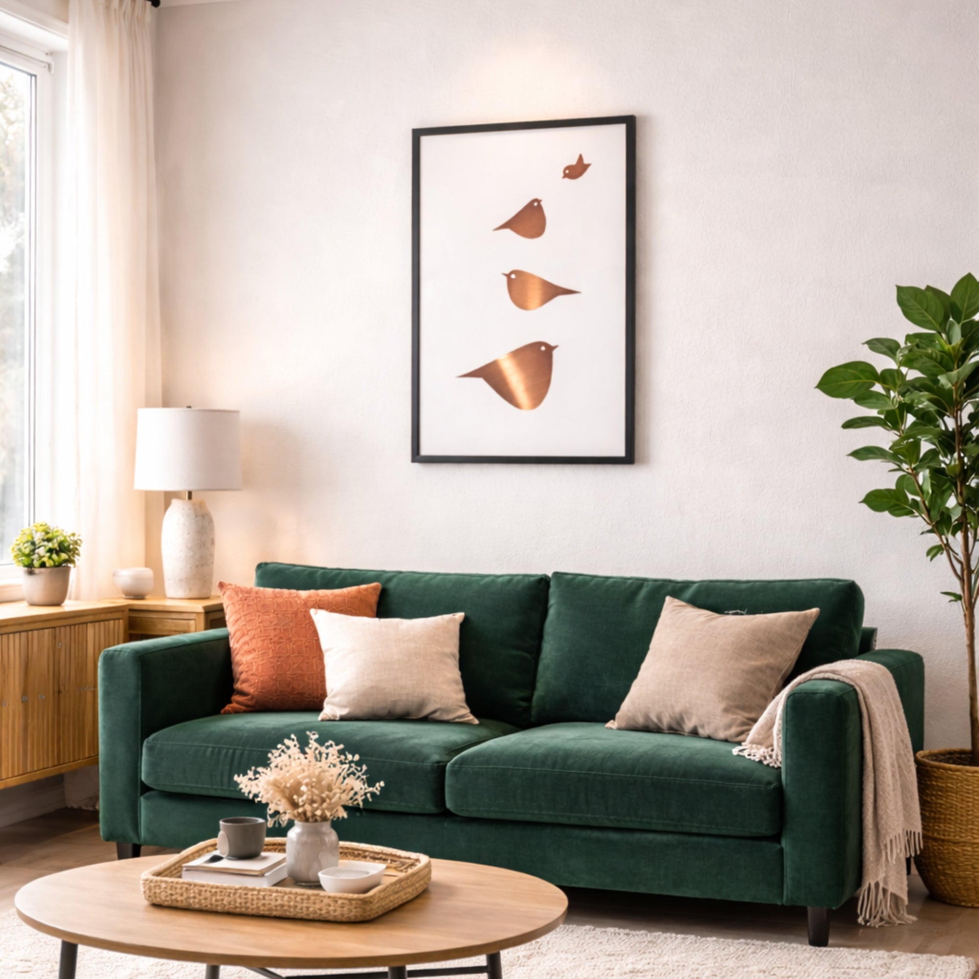 Harmony in Flight – Rose Gold Birds Designer Wall Art