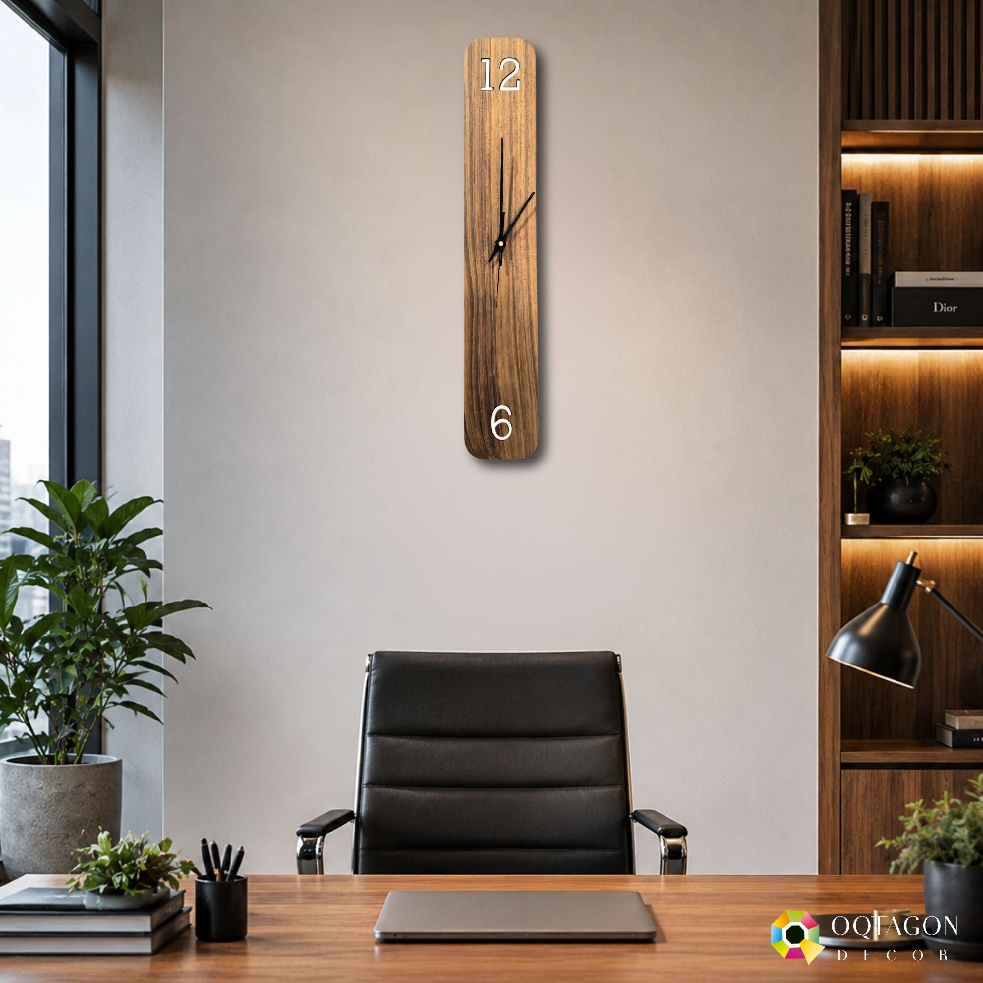 Modern Sagwan Wood Wall Clock – Handmade Vertical Wooden Decor