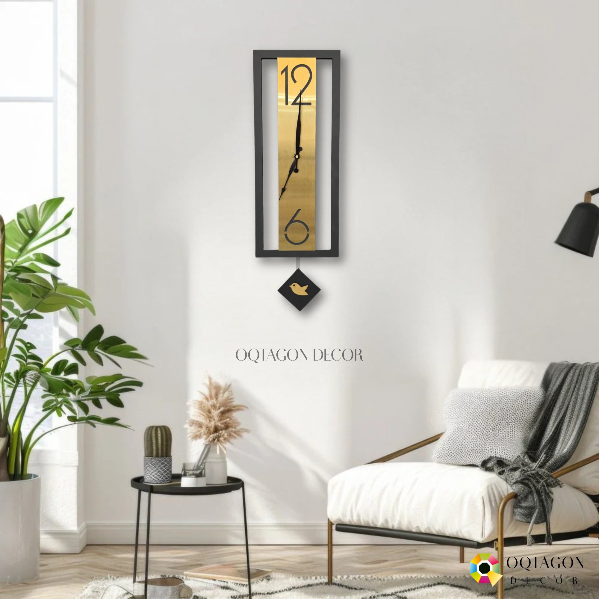 Golden Rectangular Pendulum Luxury Designer Wall Clock
