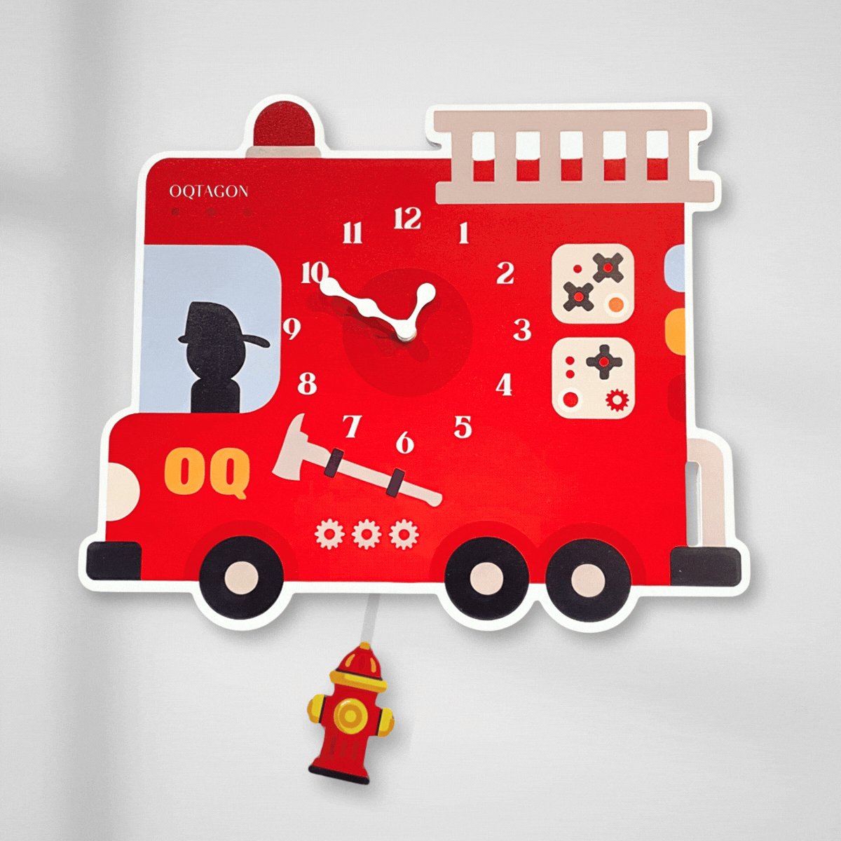 Little Fire Hero - Designer Fire Truck Kids Pendulum Wall Clock