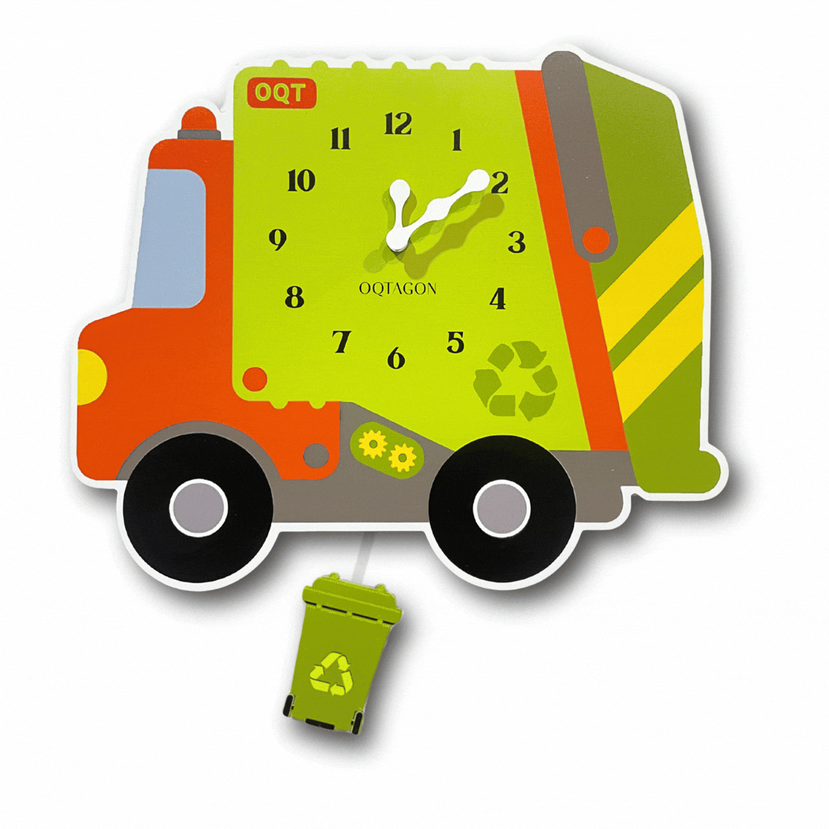 Green Wheels – Recycling Truck Kids Pendulum Wall Clock