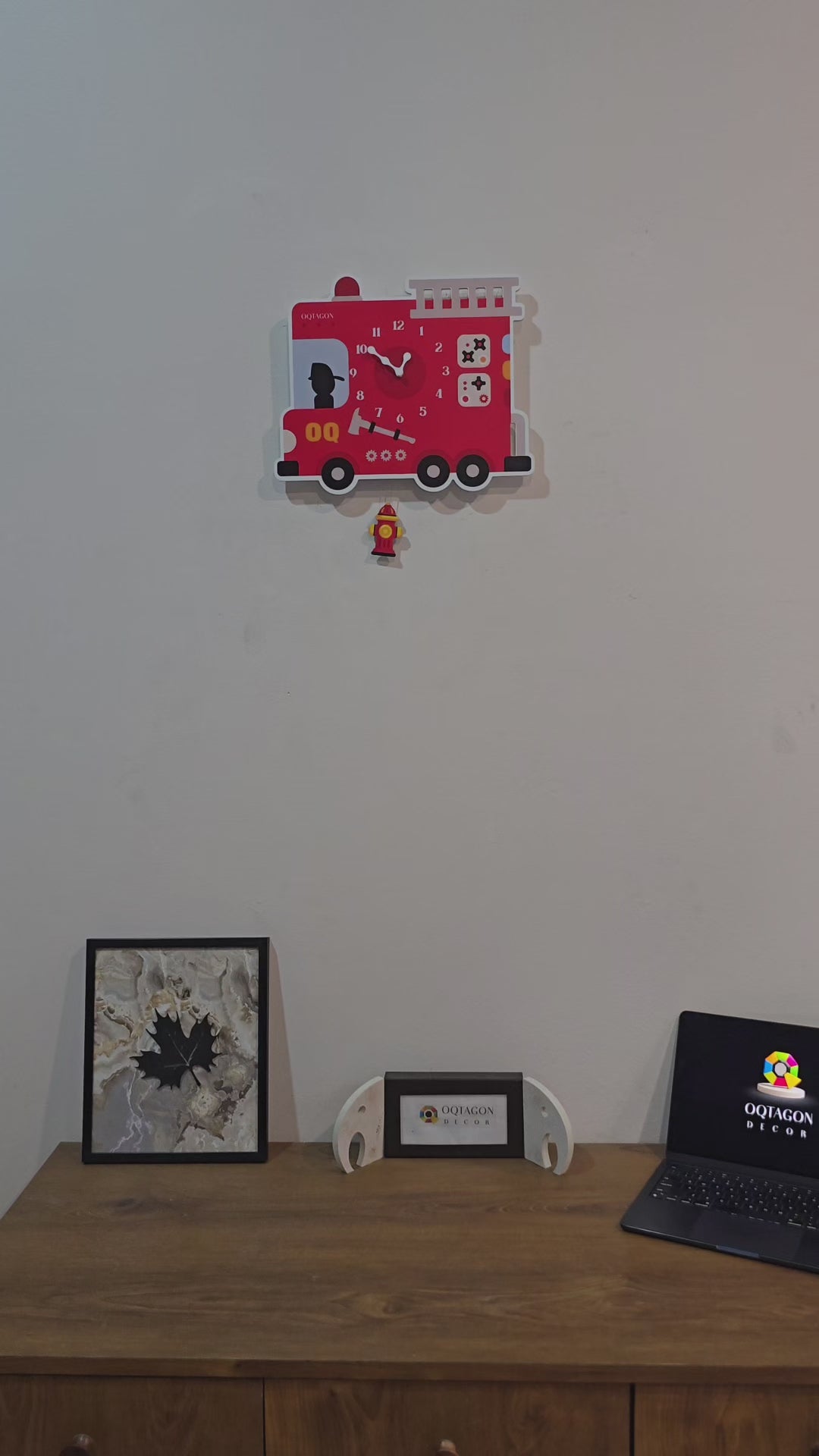 Little Fire Hero - Designer Fire Truck Kids Pendulum Wall Clock